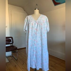 Vintage Enchantments Miss Elaine Floral Nightgown Large - Blue & Pink Lace Trim